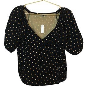 Madewell Black Tan Oval Dot Puff Sleeve Corduroy Wrap Top XS